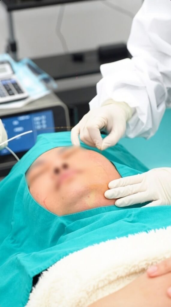 แพทย์ทำ EndoliftX บริเวณกรอบหน้าด้วยยาชาเฉพาะที่
